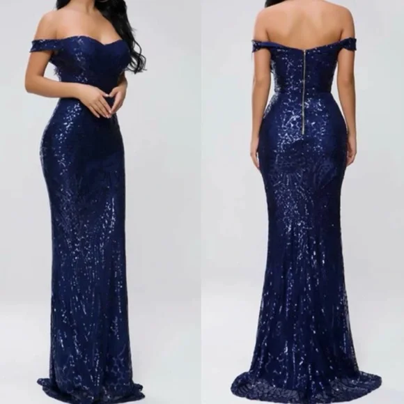 Luxurious sequins mermaid zip back formal party evening wedding prom dress - Picture 2 of 8